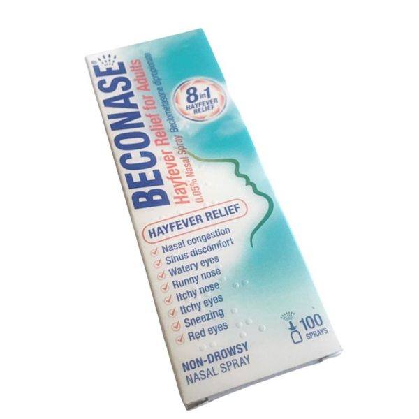 This is an image of Beconase Hayfever Nasal Spray 100 Dose pack.