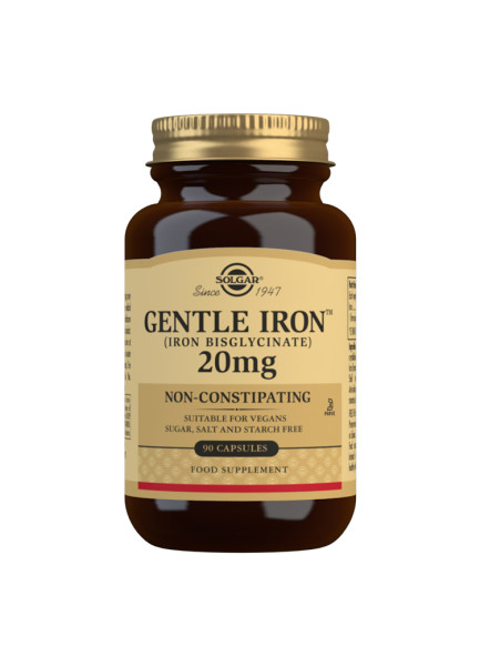 Solgar Gentle Iron (Iron Bisglycinate) 20 mg Vegetable Capsules – Pack of 90