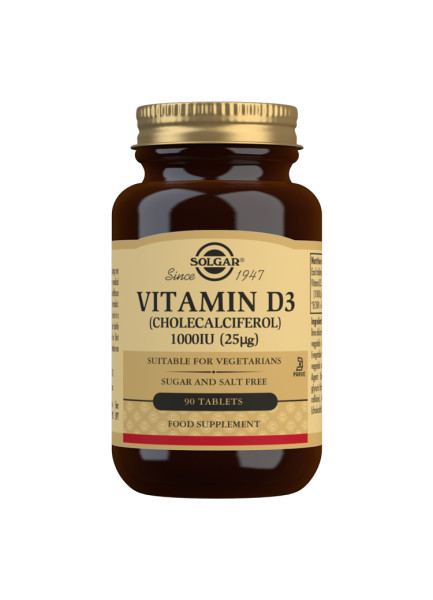 Solgar Vitamin D3 (Cholecalciferol) 1000 IU (25 ug) Tablets (Pack of 90)