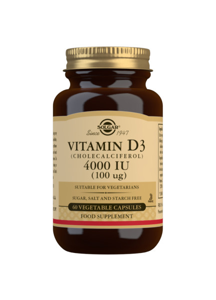 This is an image of Solgar's Vitamin D3 4000 IU Vegetarian Capsules.